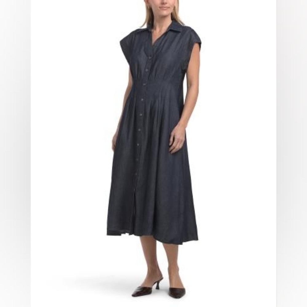 NWT - Tommy Hilfiger "Dark Wash" Denim Cinched Waist Midi Dress - Size 16